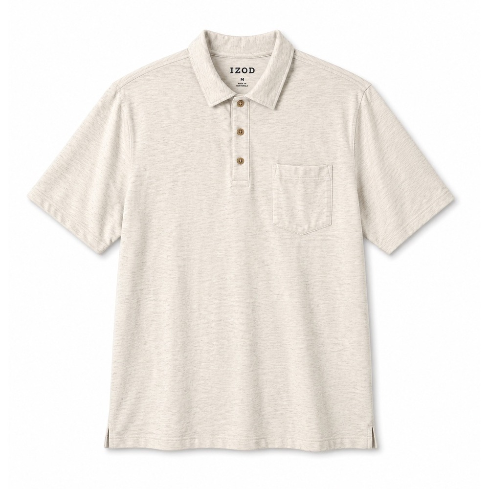 IZOD Men Large White Slub Knit Short Sleeve Polo Shirt Cotton Chest Pocket